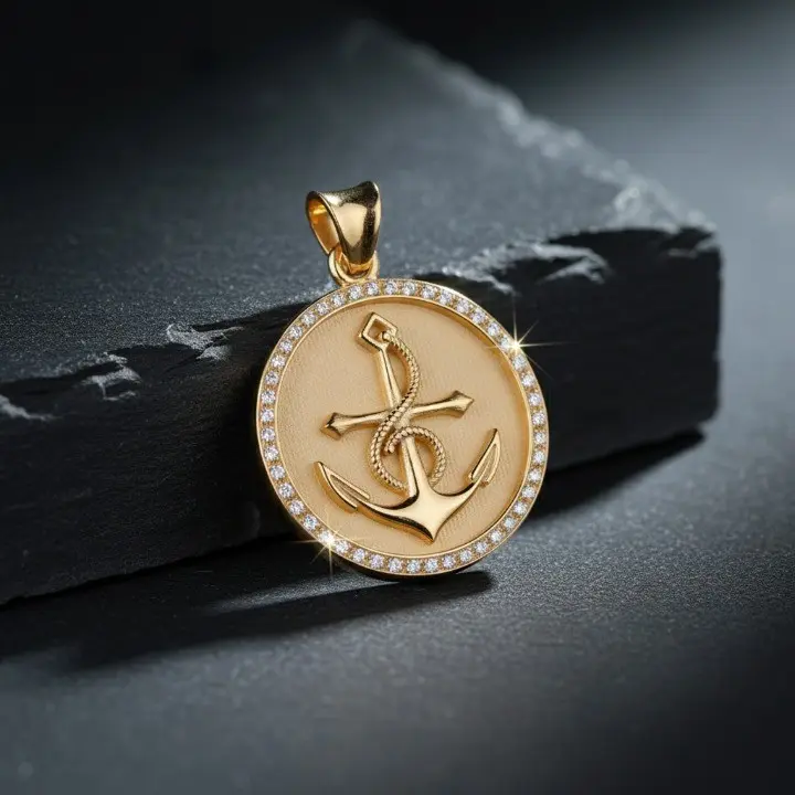 Anchor Diamond 18K Gold Pendant